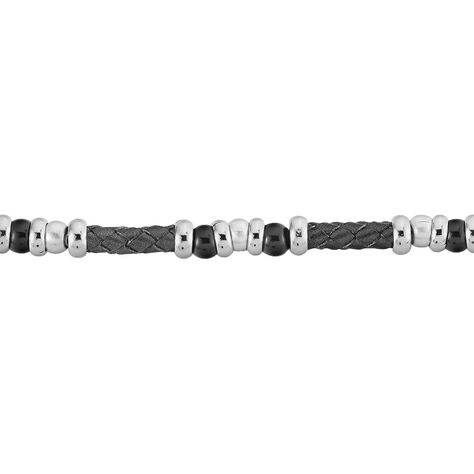 Bracciale in acciaio. pelle grigia e pietre nere - Bracciali Uomo | Stroili