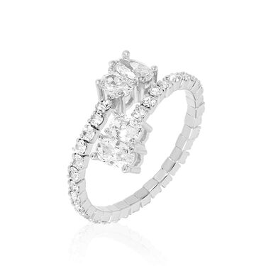 Anello in metallo rodiato e strass