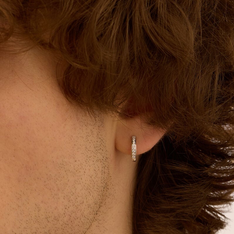 Mono Orecchino A Cerchio L'homme Or Oro Bianco Cubic Zirconia - Mono Orecchino Uomo | Stroili