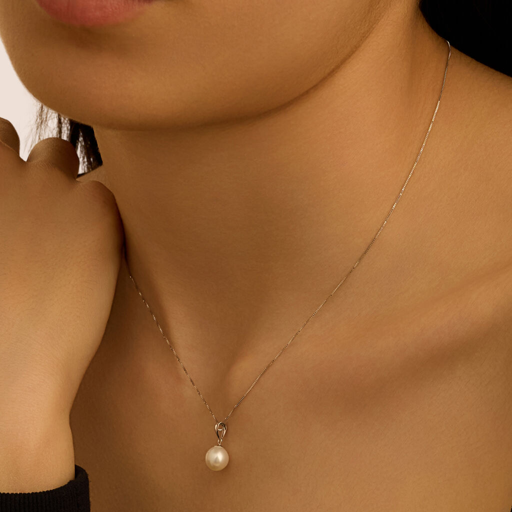 Collana Gabrielle Oro Bianco Perla D'Acqua Dolce