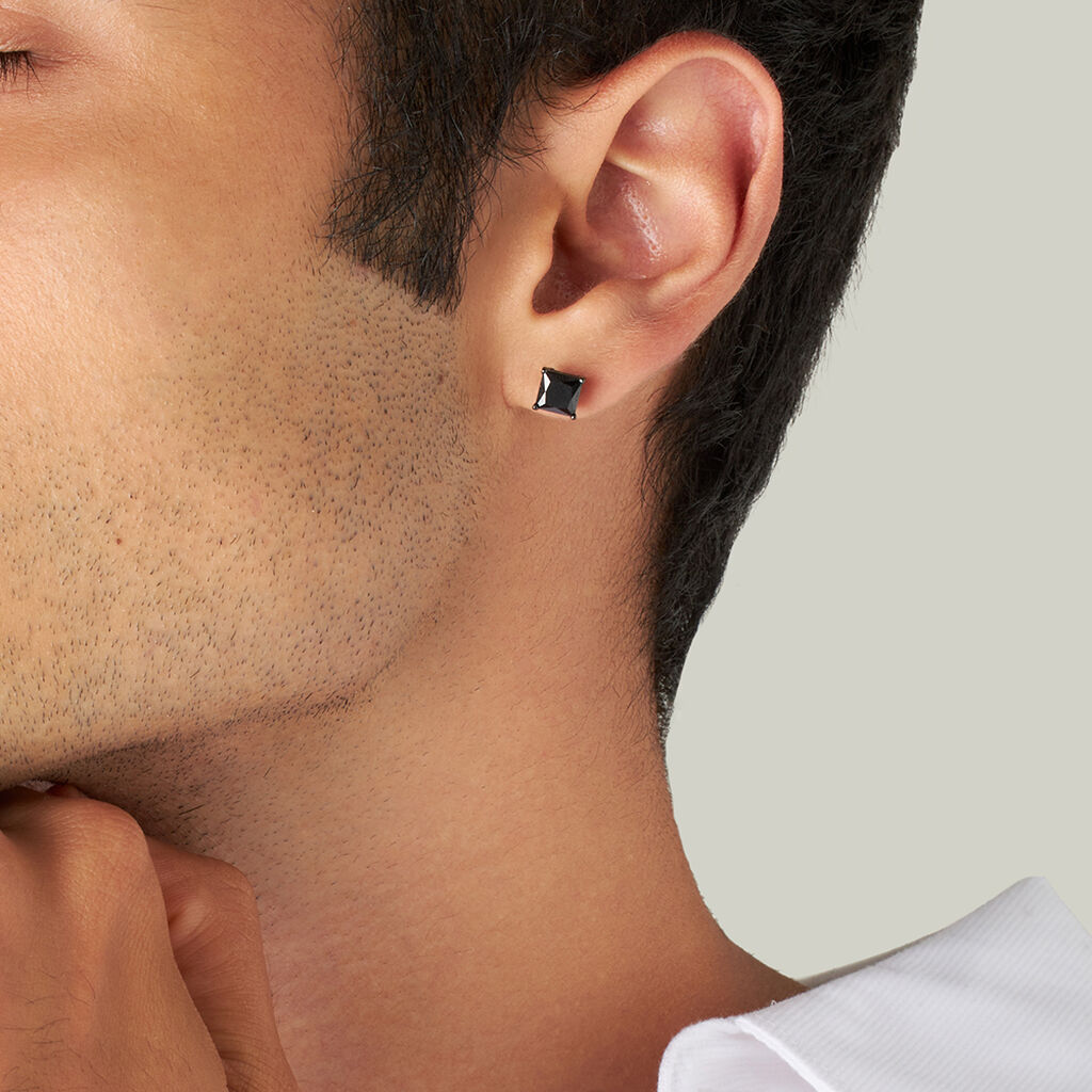 Orecchini Lobo Punto Luce Gentleman Argento Nero Cubic Zirconia - Orecchini a Lobo Uomo | Stroili