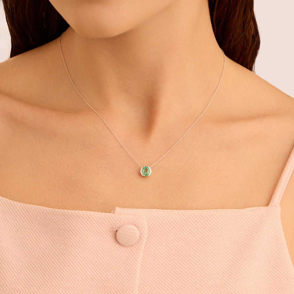 Collana Punto Luce Elizabeth Crown Oro Bianco Smeraldo Diamante