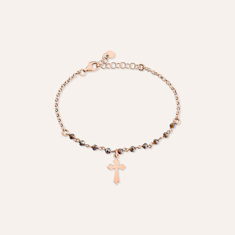 Elli Bracciale Donna Con Croce In Argento 925 Placcato Oro Rosa – Gioiello Moderno, Lucidato, Regalo Per Moglie O Fidanzata