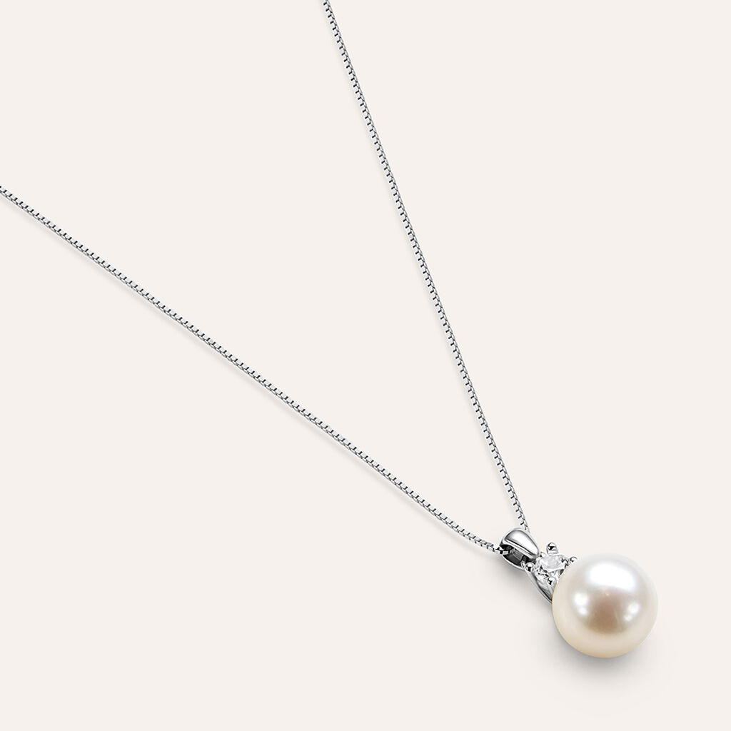 Collana Gabrielle Oro Bianco Perla D'Acqua Dolce Cubic Zirconia