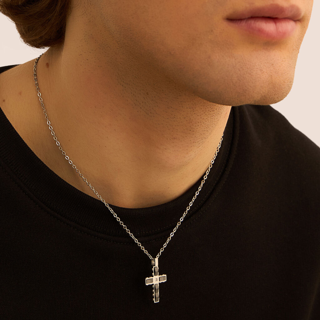 Collana Man Code Acciaio Bicolore Bianco / Nero Cubic Zirconia