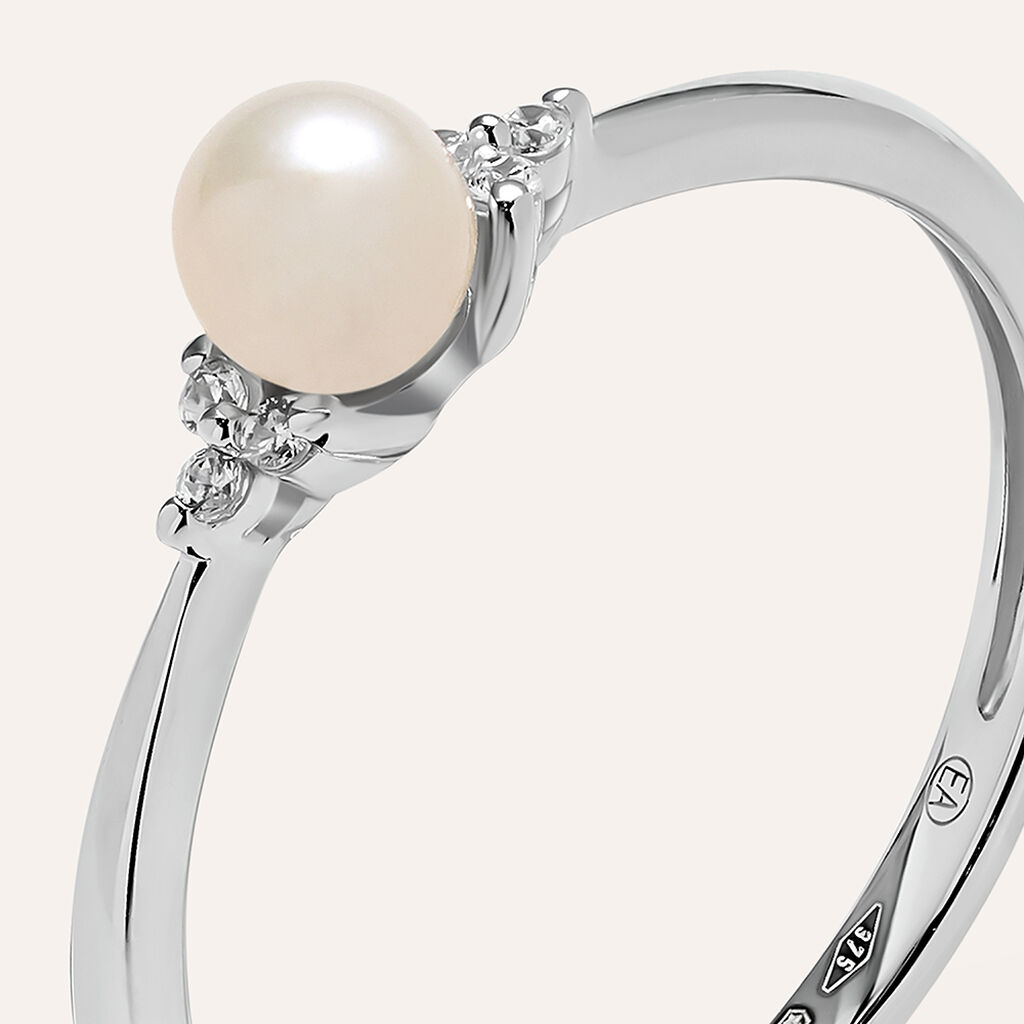 Anello Solitario Gabrielle Oro Bianco Perla D'Acqua Dolce Cubic Zirconia - Anelli con Pietre Donna | Stroili