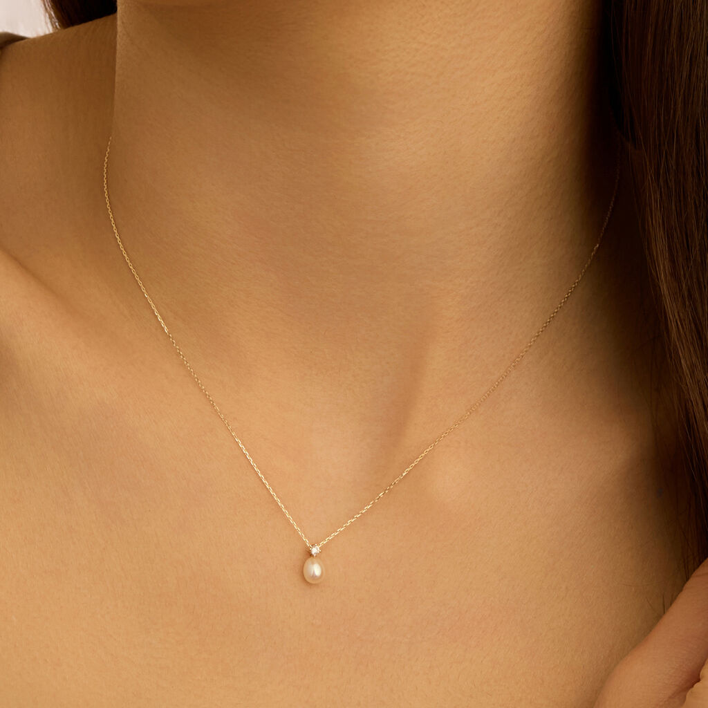 Collana Gabrielle Oro Giallo Perla D'Acqua Dolce Cubic Zirconia