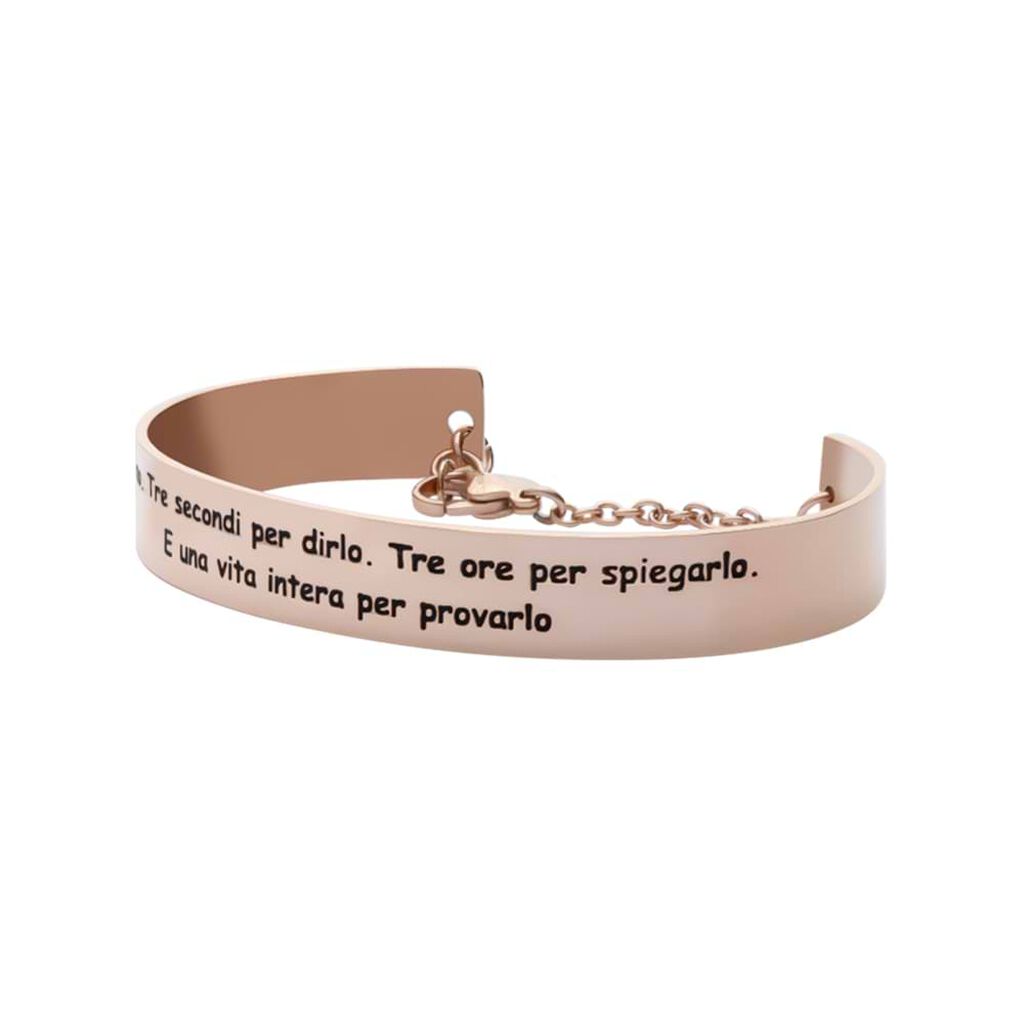 Bangle Ti amo. Tre secondi per dirlo. Tre ore per spiegarlo. E una vita intera per provarlo in acciaio rosato - Bracciali Donna | Stroili