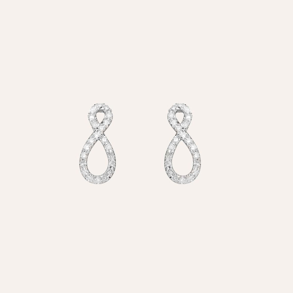 Orecchini a lobo Infinito in oro bianco e diamanti 0.12 ct