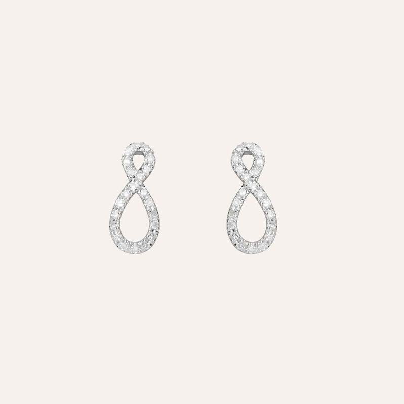 Orecchini a lobo Infinito in oro bianco e diamanti 0.12 ct - Orecchini a Lobo Donna | Stroili