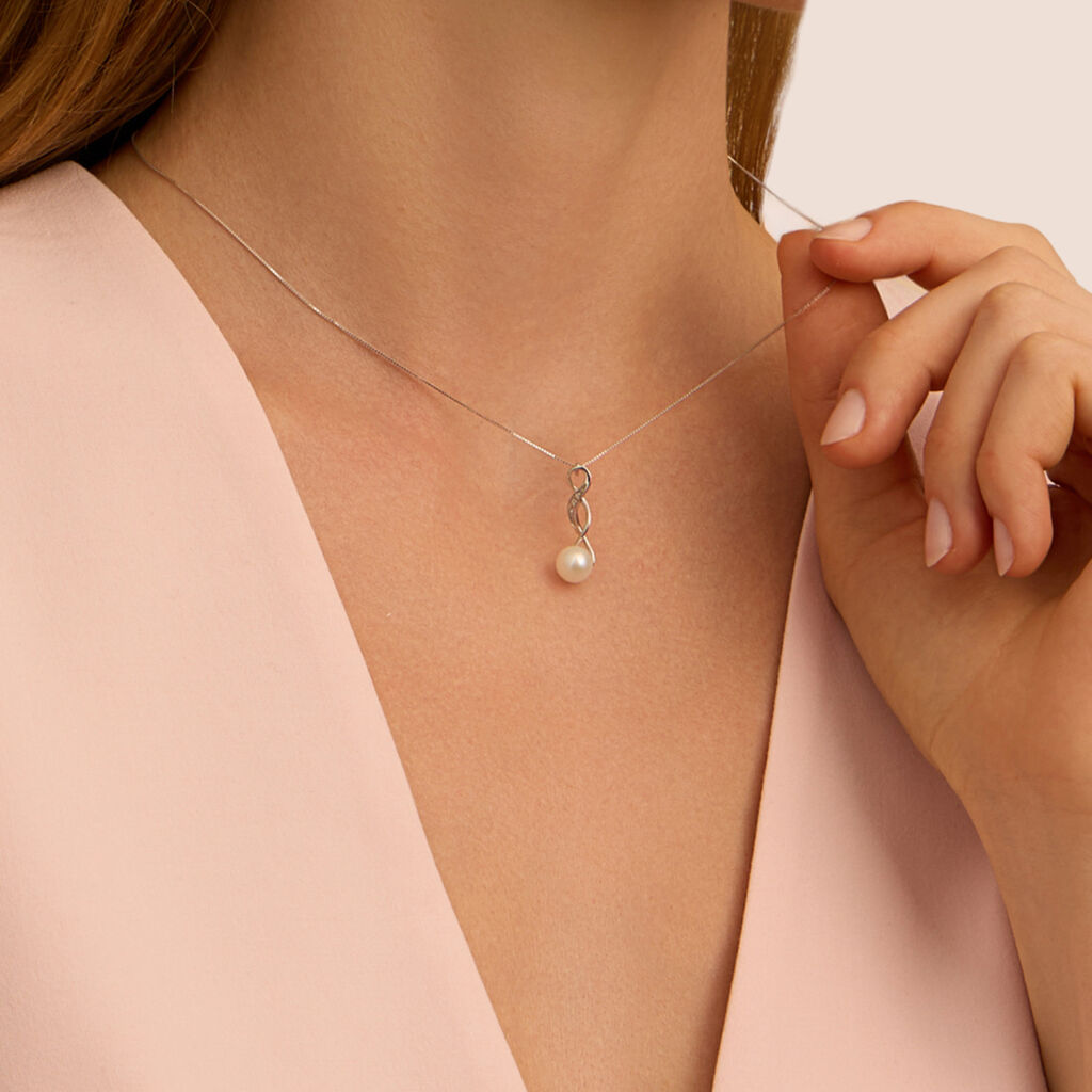 Collana Gold Pearls Oro Bianco Perla D'Acqua Dolce Diamante