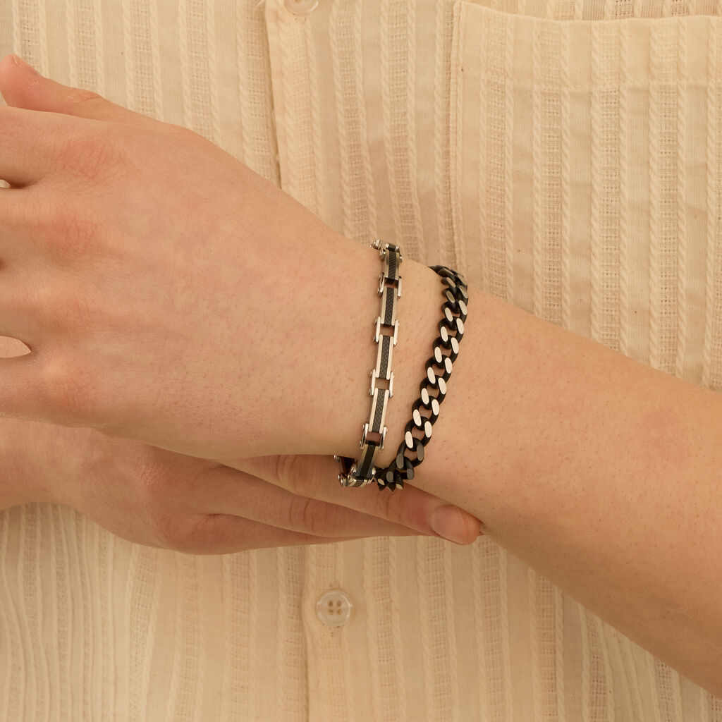 Bracciale Man Code Acciaio Bicolore Bianco / Nero Cristallo
