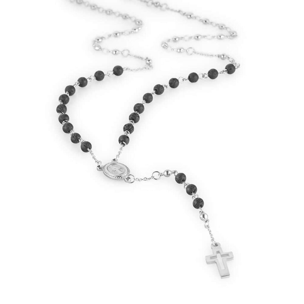 Collana Rosario Man Code Acciaio Pietra lavica