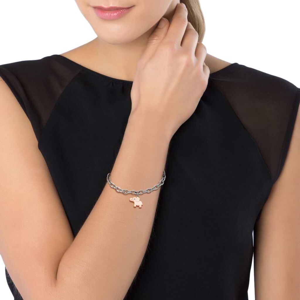 Bracciale in acciaio bicolore e strass con charm Elefante