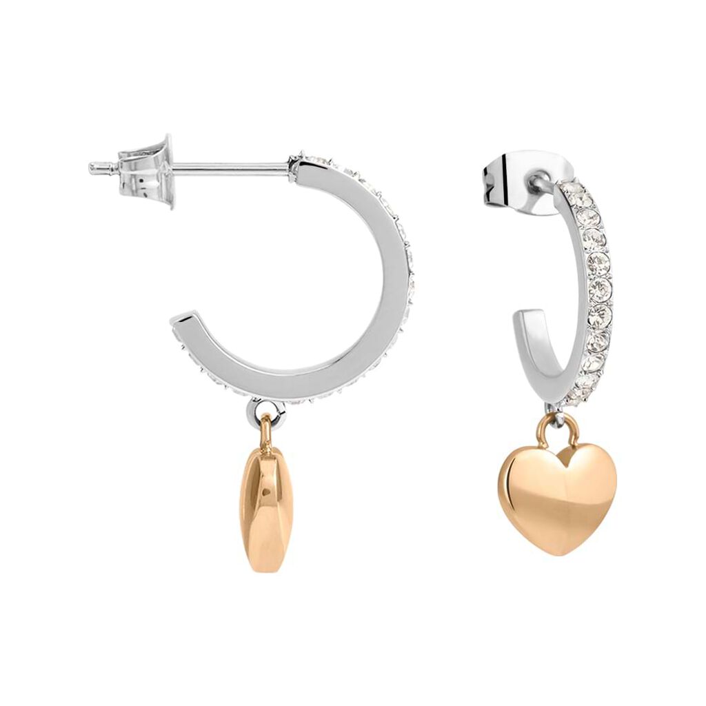 Orecchini A Cerchio Sunrise Acciaio Bicolore Bianco / Rosa Cristallo