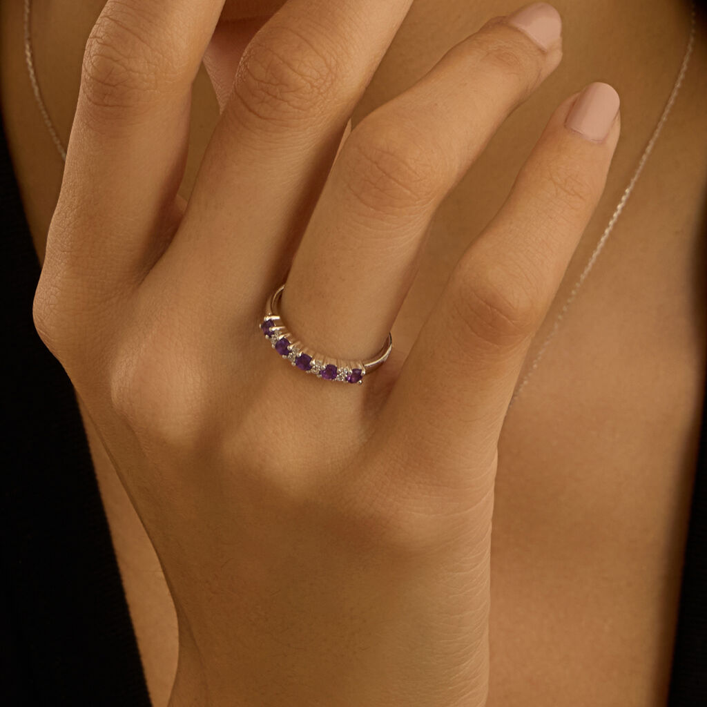 Anello Riviere Amélie Oro Bianco Ametista Cubic Zirconia