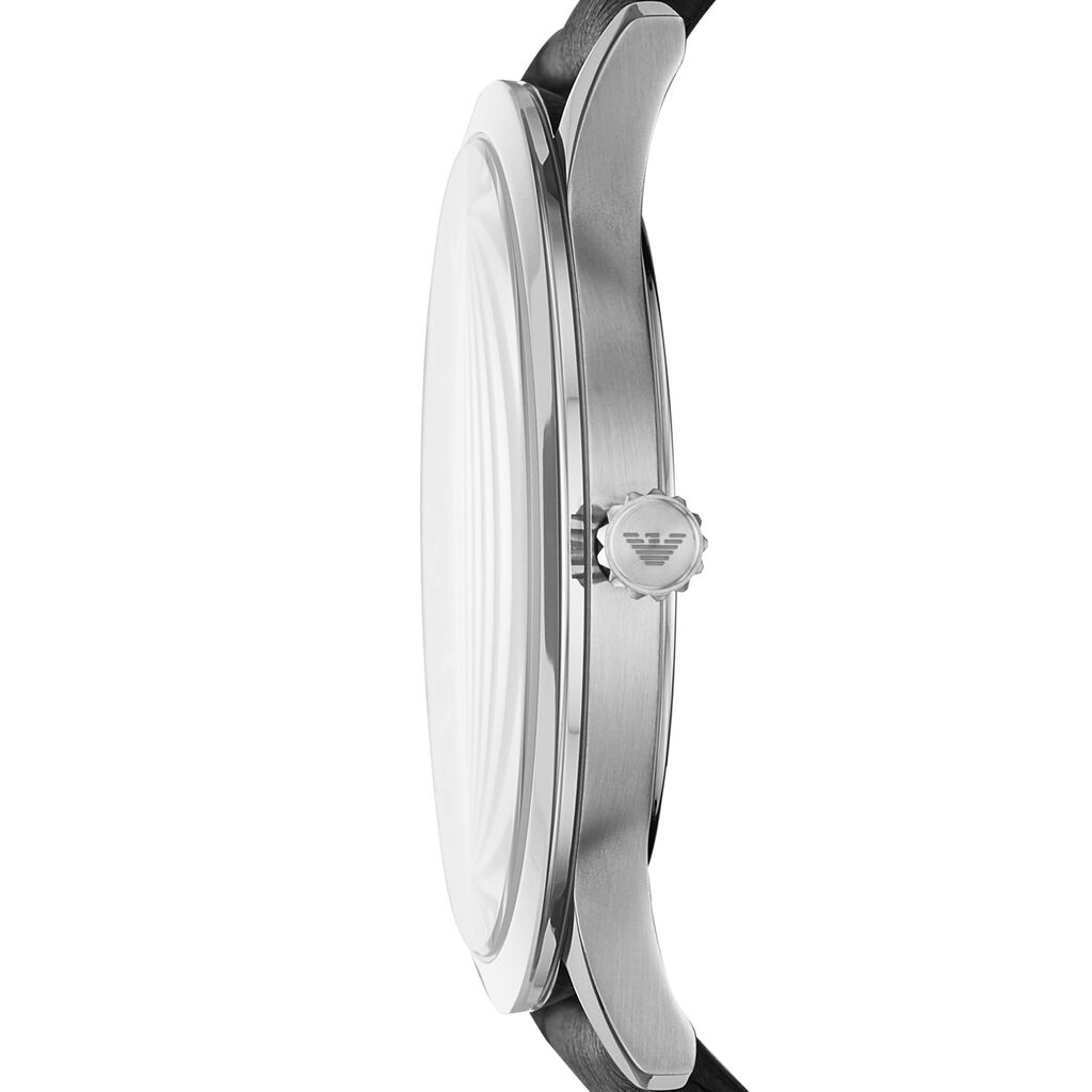 Emporio Armani orologio solotempo in acciaio silver e cinturino in pelle nero con quadrante nero
