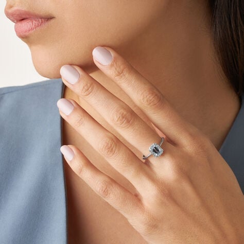 Anello Solitario Acquamarina Oro Bianco Acquamarina Diamante - Anelli con Pietre Donna | Stroili