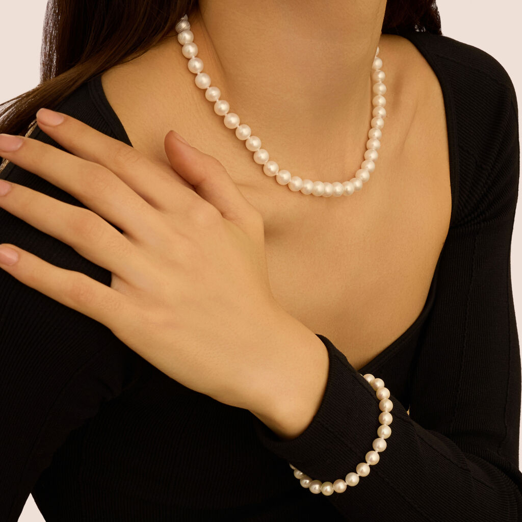 Collana Gabrielle Oro Bianco Perla D'Acqua Dolce