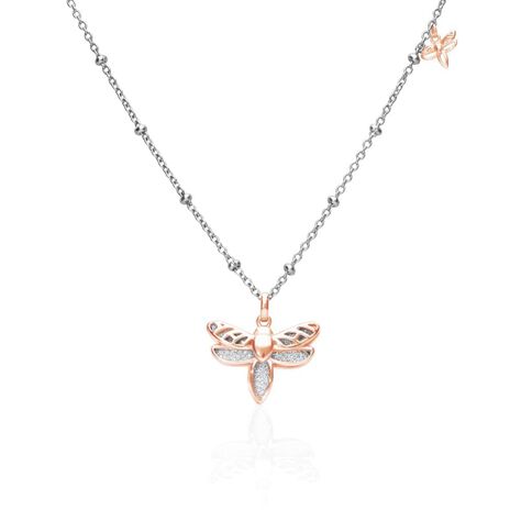 Girocollo in acciaio bicolore con charm libellula con glitter - Collane Donna | Stroili