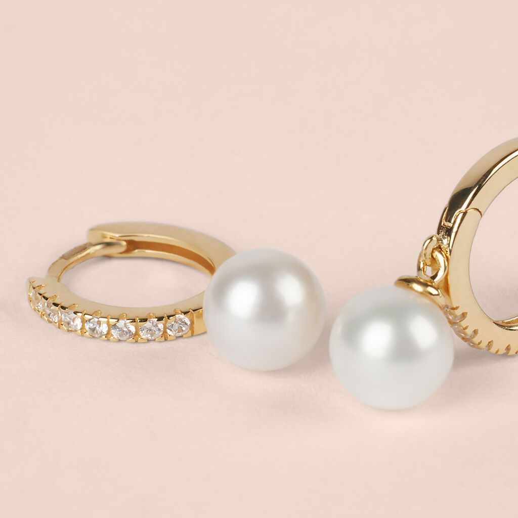 Orecchini A Cerchio Gabrielle Oro Giallo Perla D'Acqua Dolce Cubic Zirconia - Orecchini a Cerchio Donna | Stroili
