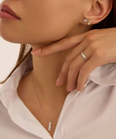 Orecchini Lobo Bon Ton Oro Bianco Perla D'Acqua Dolce Cubic Zirconia