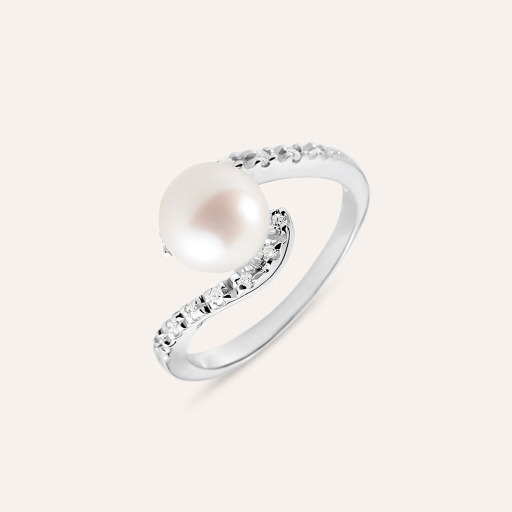 Anello Fidanzamento Solitario Con Perla E Zirconi: Placcato Argento, Design Fiore, Vintage, Regalo Promessa Matrimonio Per Donne