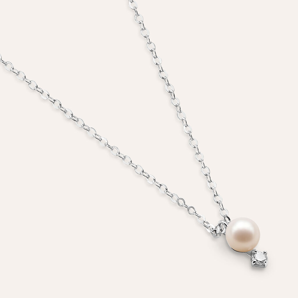 Collana Gabrielle Oro Bianco Perla D'Acqua Dolce Cubic Zirconia