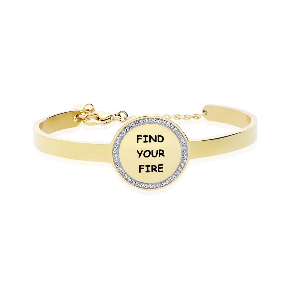Bangle Find your fire in acciaio dorato e strass