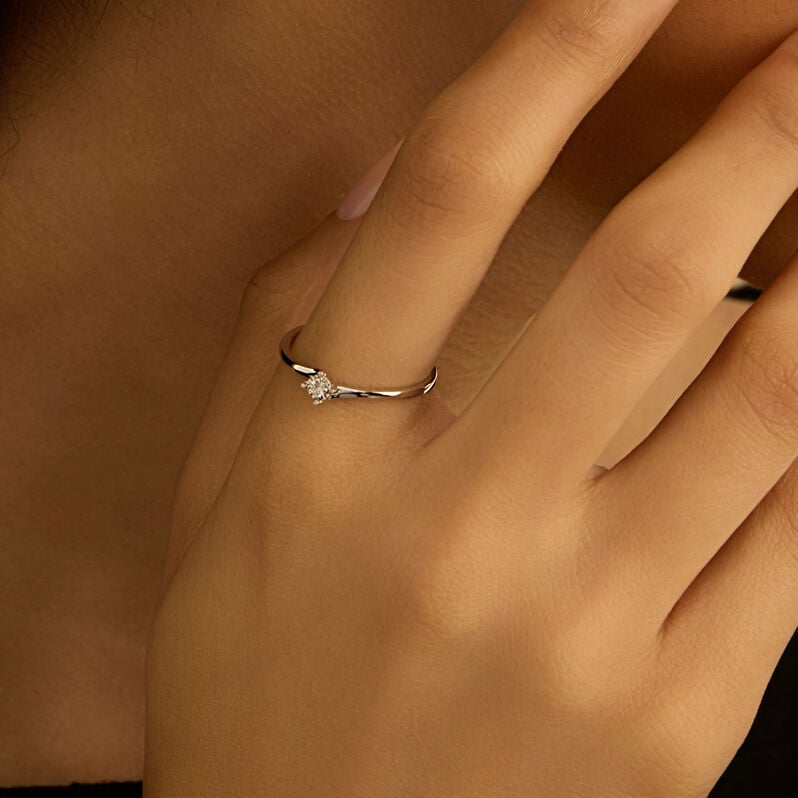 Anello Solitario Valentino Diamotion Oro Bianco Diamante - Anelli con Pietre Donna | Stroili