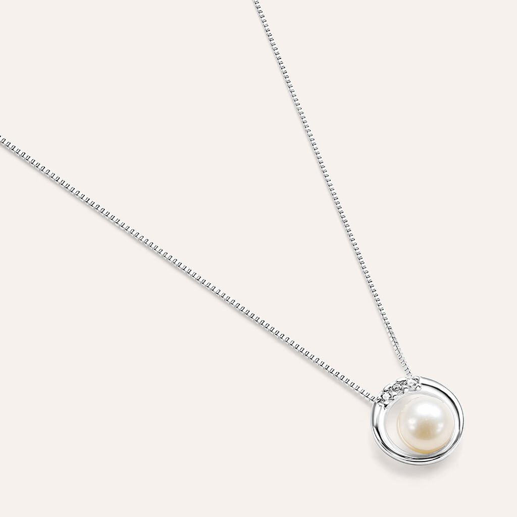 Collana Gabrielle Oro Bianco Perla D'Acqua Dolce Cubic Zirconia - Collane Donna | Stroili