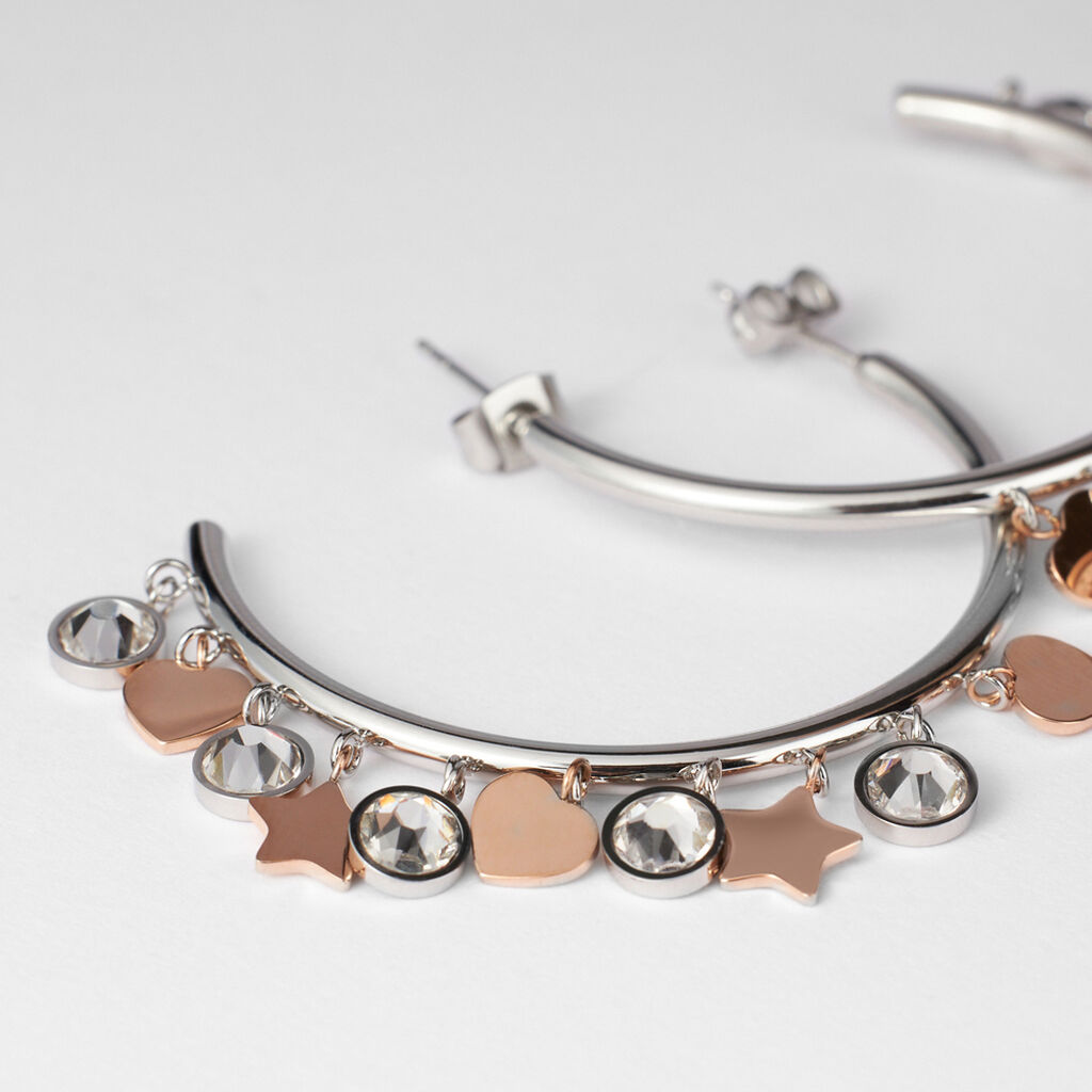 Orecchini A Cerchio Sunrise Acciaio Bicolore Bianco / Rosa Cristallo