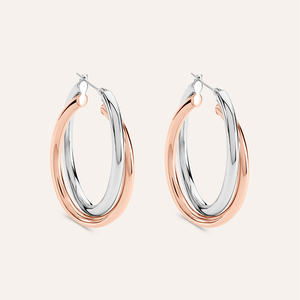 Orecchini A Cerchio Lady Code Acciaio Bicolore Bianco / Rosa - Orecchini a Cerchio Donna | Stroili