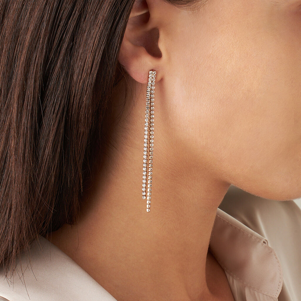 Orecchini Pendenti Tennis Romantic Shine Metallo Dorato Cristallo