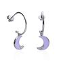 Orecchini a cerchio con luna lilla pendente in acciaio e strass