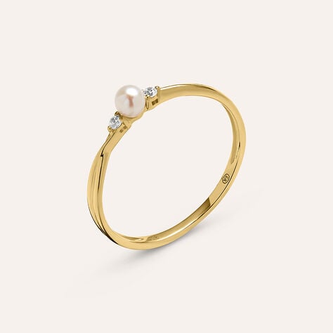Anello Solitario Gabrielle Oro Giallo Perla D'Acqua Dolce Cubic Zirconia - Anelli con Pietre Donna | Stroili