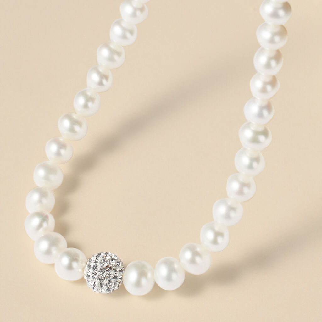 Collana Gabrielle Oro Bianco Perla D'Acqua Dolce Cristallo