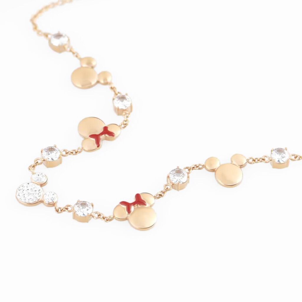 Collana Acciaio rosato Topolino Minnie e Cristalli