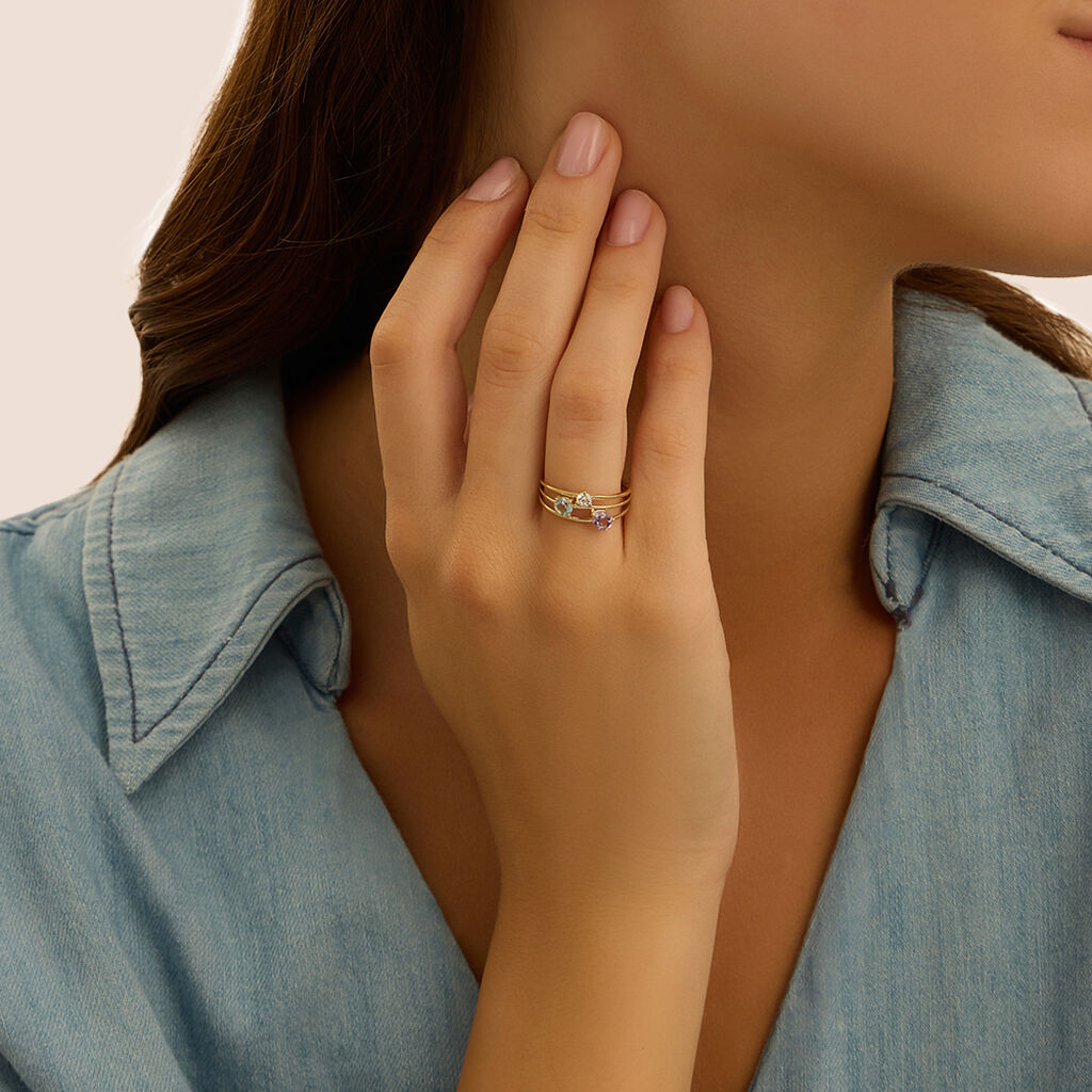 Anello Fantasia Am&eacute;lie Oro Giallo Topazio Ametista Cubic Zirconia
