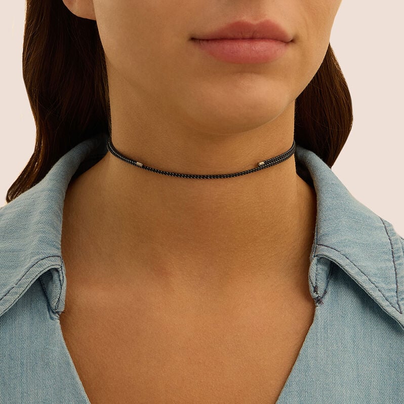 Choker Magnetico Cordino Nero e Acciaio - Catenina Unisex | Stroili