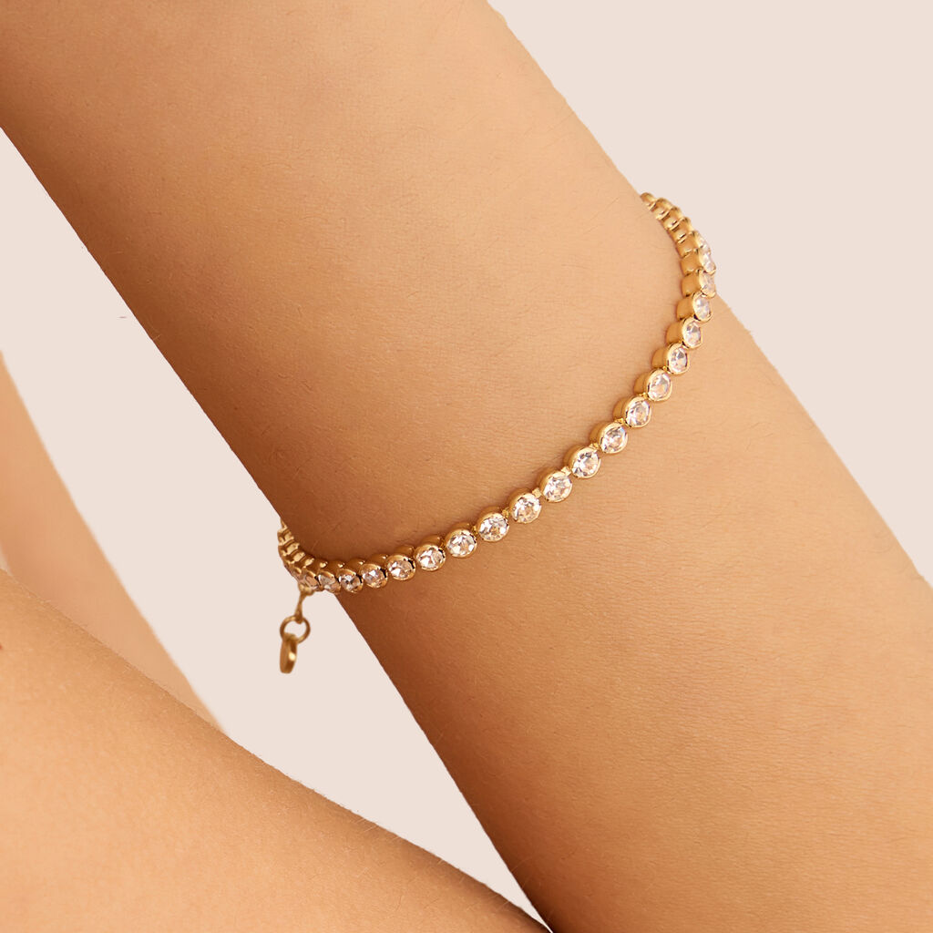 Bracciale Tennis Romantic Shine Metallo Dorato Cristallo - Bracciali Tennis Donna | Stroili