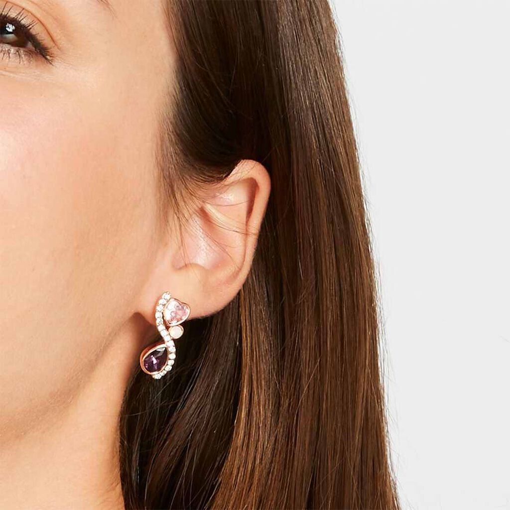 Orecchini Lobo Violet Ottone Rosa Cristallo - Orecchini a Lobo Donna | Stroili