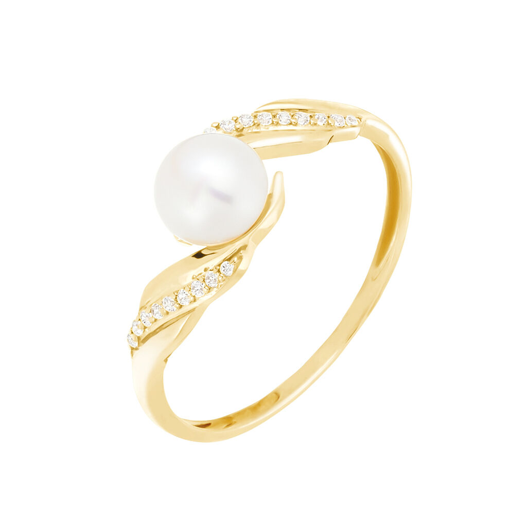 Anello Solitario Gabrielle Oro Giallo Perla D'Acqua Dolce Cubic Zirconia - Anelli con Pietre Donna | Stroili