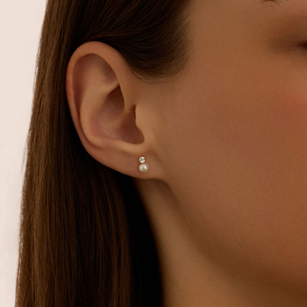 Orecchini Lobo Bon Ton Oro Giallo Perla D'Acqua Dolce Cubic Zirconia