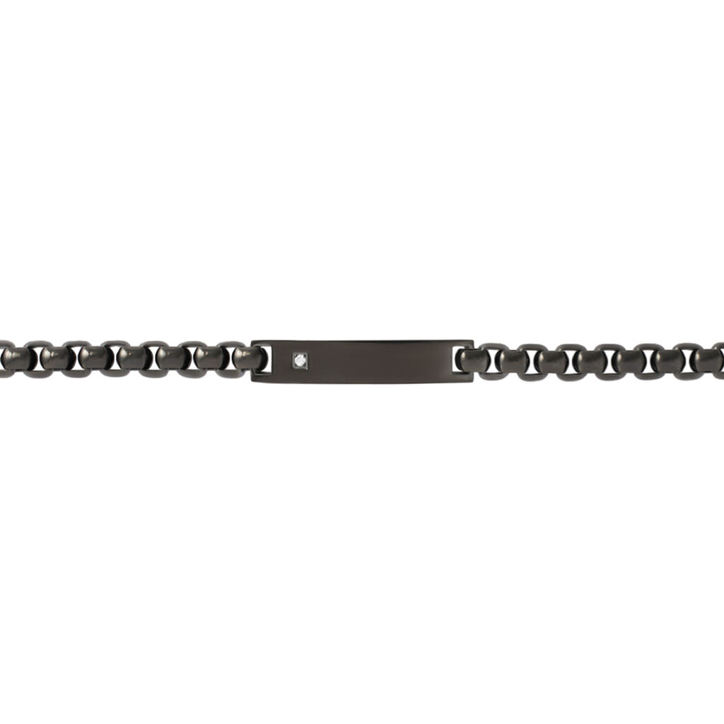 Bracciale Con Targhetta Man Code Acciaio Nero Cubic Zirconia - Bracciali con Incisione Uomo | Stroili