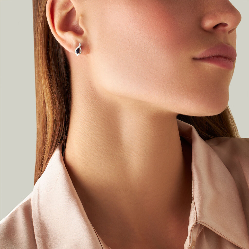 Orecchini Lobo Charlotte Oro Bianco Zaffiro Diamante - Orecchini a Lobo Donna | Stroili
