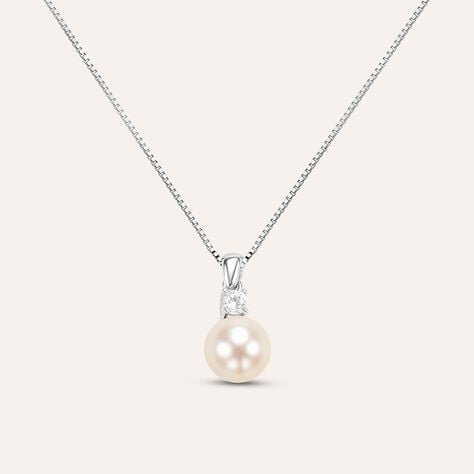 Collana Gabrielle Oro Bianco Perla D'Acqua Dolce Cubic Zirconia - Collane Donna | Stroili