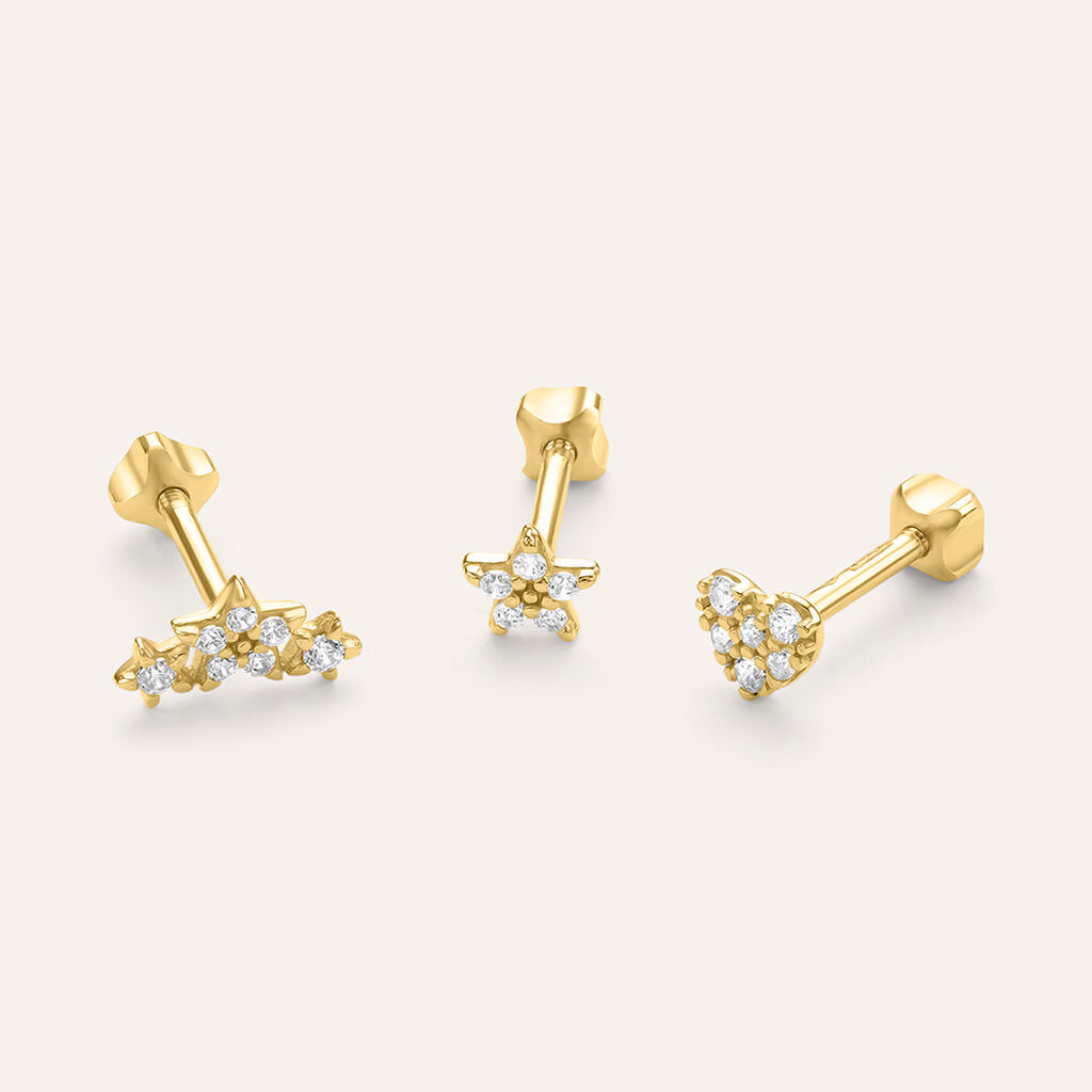 Piercing Orecchio Tragus Helix Conch Ear Shine Oro Giallo Cubic Zirconia