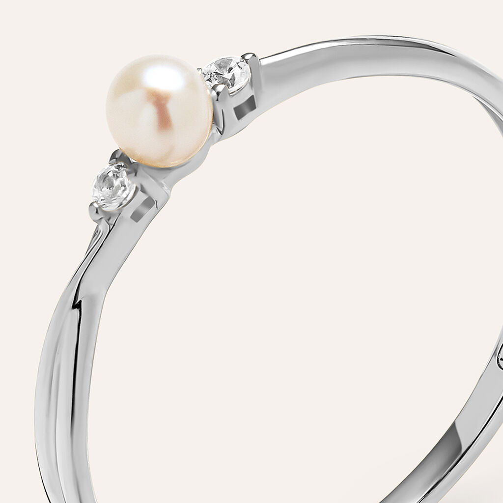 Anello Solitario Gabrielle Oro Bianco Perla D'Acqua Dolce Cubic Zirconia - Anelli con Pietre Donna | Stroili