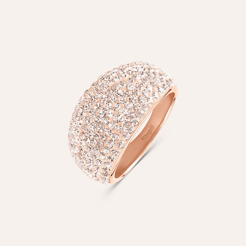 Anello Fascia Aura Acciaio Rosa Cristallo